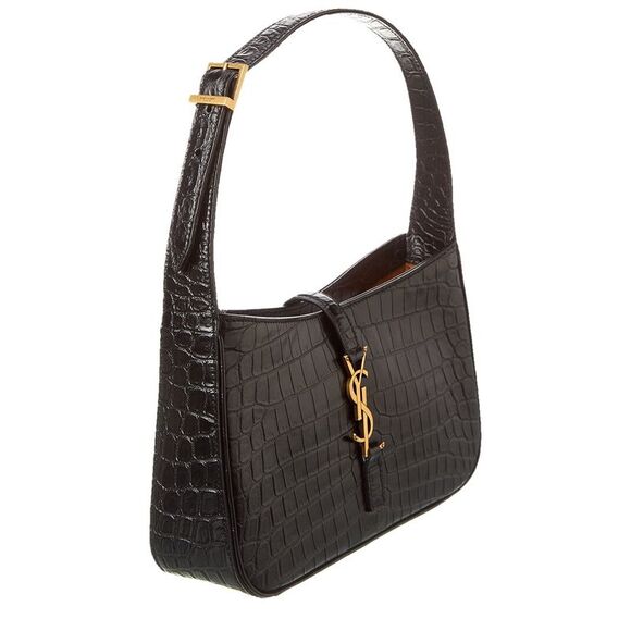 Saint Laurent Le 5 A 7 Croc-Embossed Leather Hobo Bag, Black - Picture 3 of 5